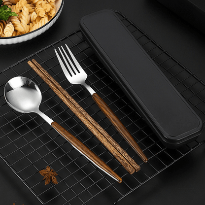 Chopsticks Fork Spoon Set | Stainless Steel & Wood Handle