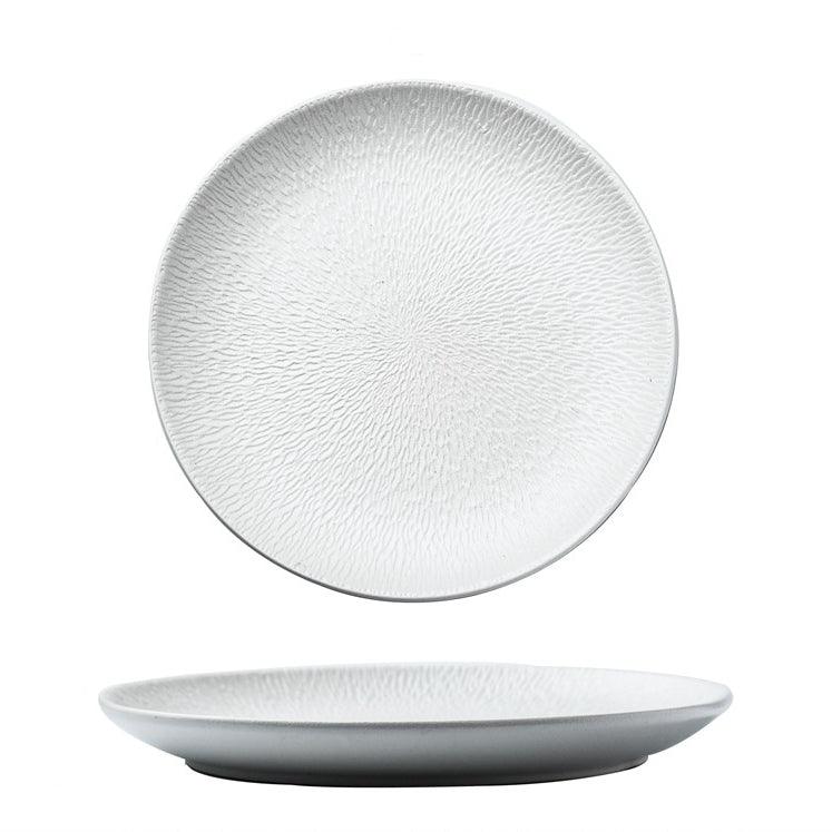 Ceramic Round Dinner Plate – Matte Black White Gold Rim