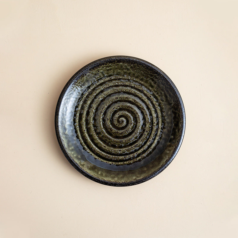 Ceramic Deep Plate – Mino Ware Wabi Sabi Spiral Glaze