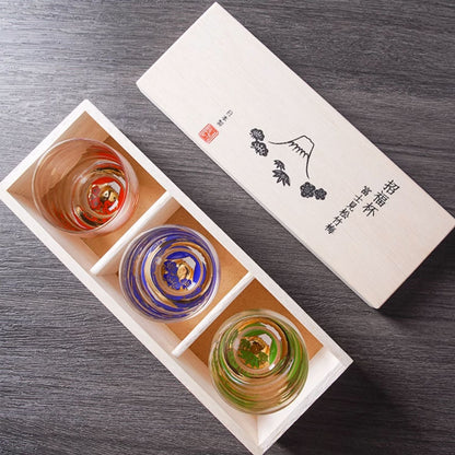Sake Cup Set Japanese Gold Mt. Fuji Glass – Shochikubai 3pc