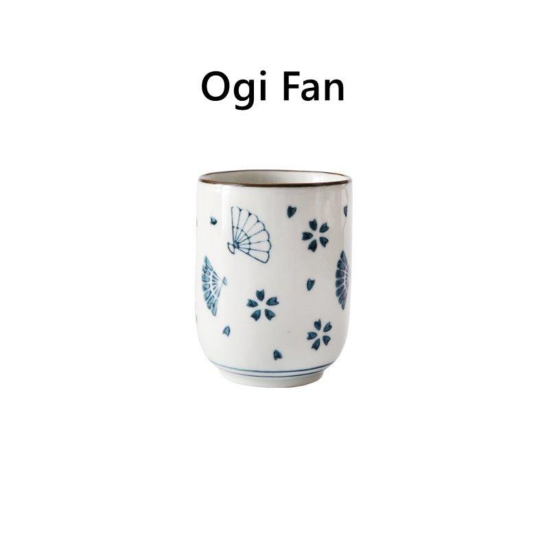 Ceramic Tea Cup Japanese Hand-Painted Leaves Fan Stripes Golden