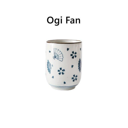 Ceramic Tea Cup Japanese Hand-Painted Leaves Fan Stripes Golden