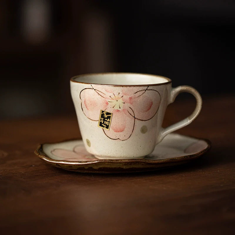 Coffee Cup & Saucer Set – Mino Ware Winter Sakura Ceramic