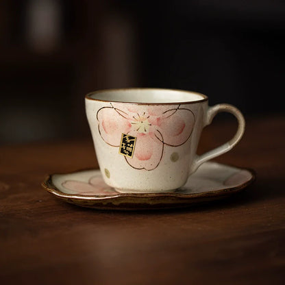 Coffee Cup & Saucer Set – Mino Ware Winter Sakura Ceramic