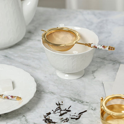 Japanese Tea Strainer Set | Porcelain Gold Floral Collection