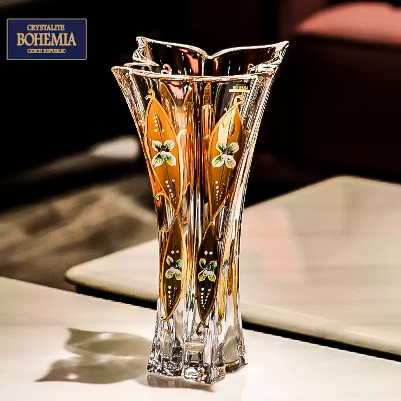 Crystal Vase | Bohemian Enamel & Gold Lily Handcrafted Czech Glass
