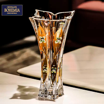 Crystal Vase | Bohemian Enamel & Gold Lily Handcrafted Czech Glass