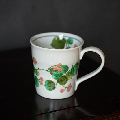 Japanese Ceramic Mug – Kutaniyaki Floral Bird Swallow Forest
