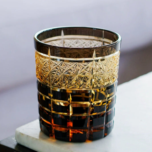 Whiskey Glass Edo Kiriko Handcrafted Diamond Pattern with Wooden Gift Box