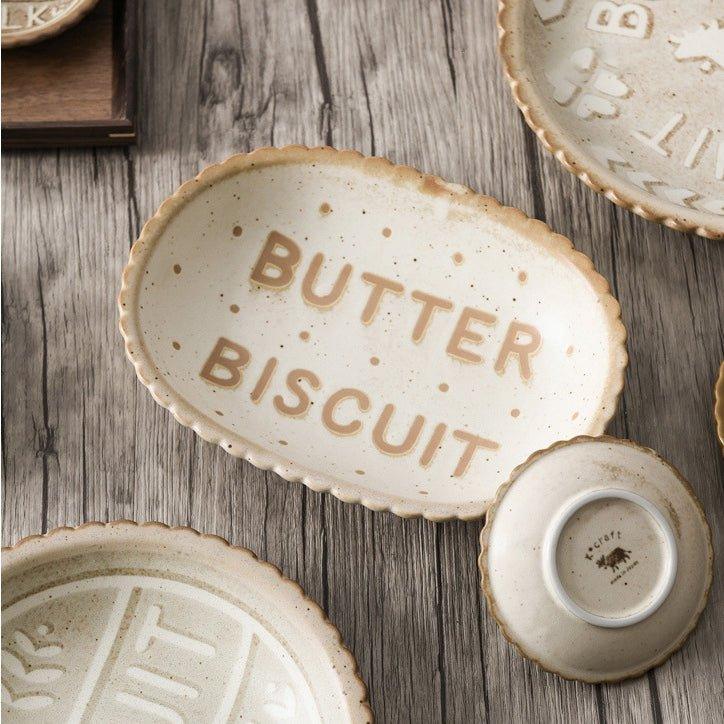 Ceramic Tableware Japanese Butter Biscuit Embossed Plate Bowl Set
