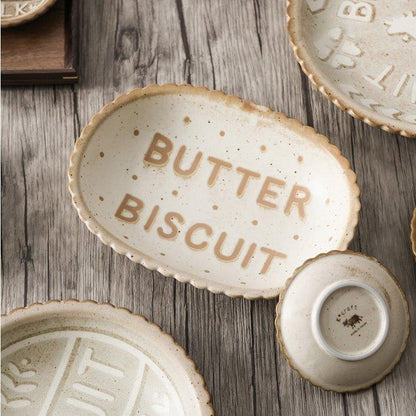 Ceramic Tableware Japanese Butter Biscuit Embossed Plate Bowl Set