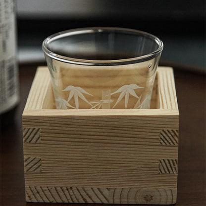 Masu Sake Cup | Japanese Artisan Glass Sake Cup with Wooden Masu