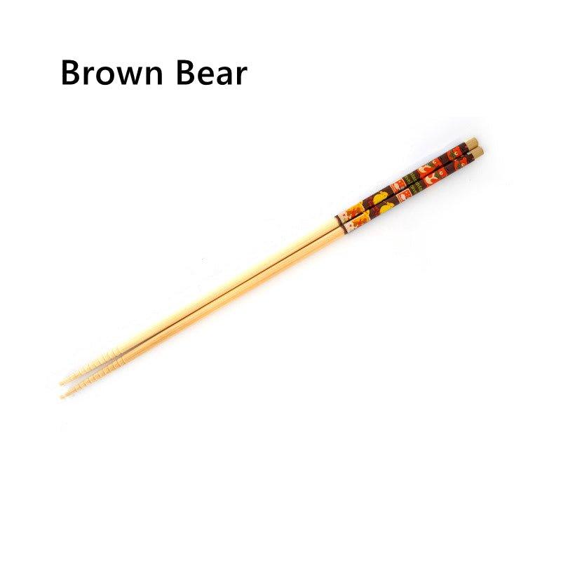 Bamboo Cooking Chopsticks Extended Bear Cartoon Anti-Slip Dual Set