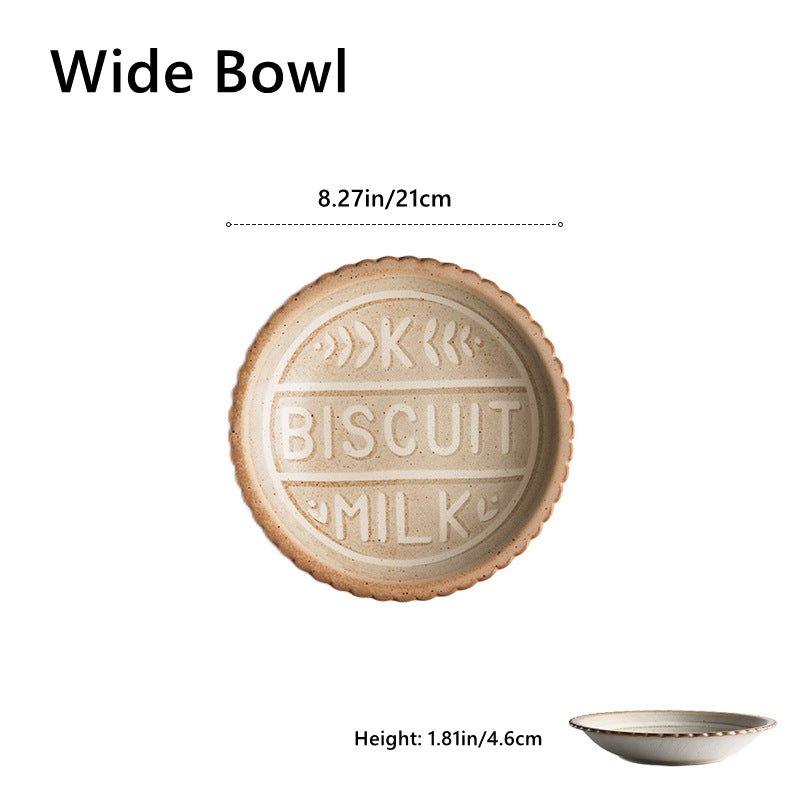 Ceramic Tableware Japanese Butter Biscuit Embossed Plate Bowl Set