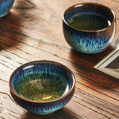 Blue Ceramic Tea Cup Japanese Gloss Glazed Short Tall Wide Styles
