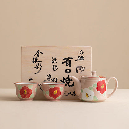 Tea Set Arita Ware Ceramic Hana Floral Hand-Painted Japanese Porcelain Teapot Teacup Gift Box Made in Japan