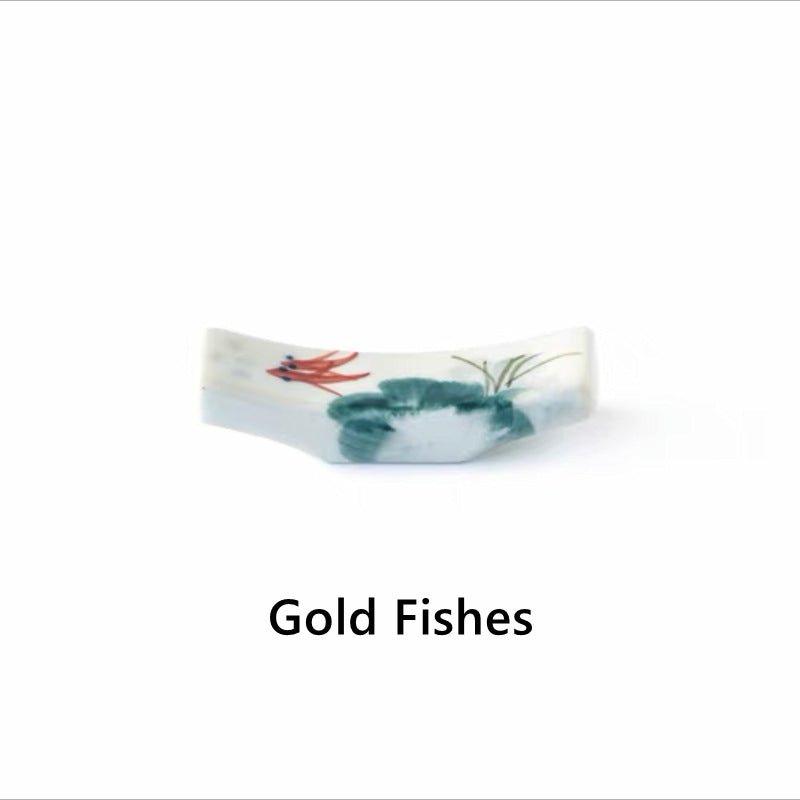 Ceramic Chopstick Rest Hashioki Japanese Hand-Painted Sakura Goldfish