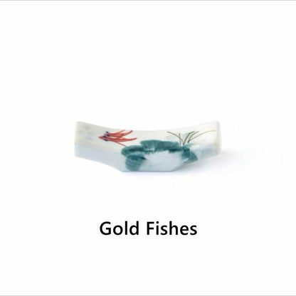 Ceramic Chopstick Rest Hashioki Japanese Hand-Painted Sakura Goldfish