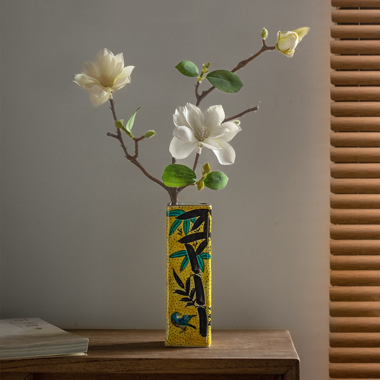 Japanese Ceramic Vase – Kutaniyaki Bamboo Sparrow Gold Glaze