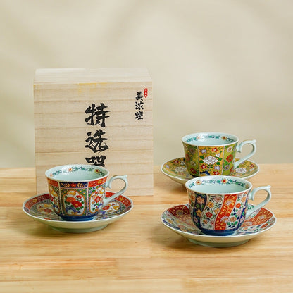 Japanese Tea Cup & Saucer Set – Mino Ware Kachofugetsu