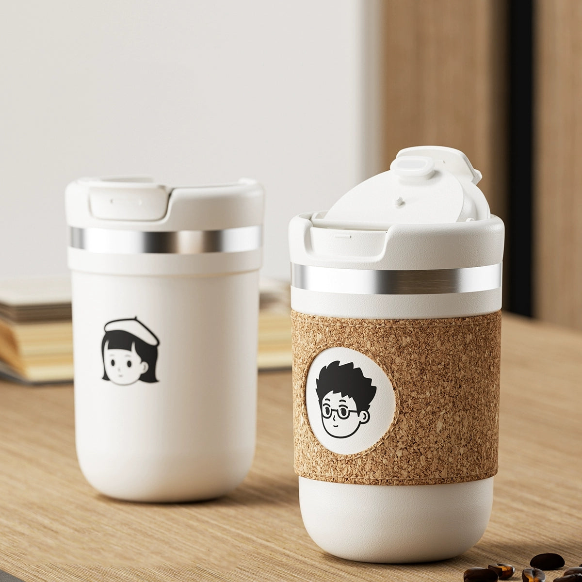 Travel Coffee Cup Stainless Steel | Leather Sleeve Tumbler