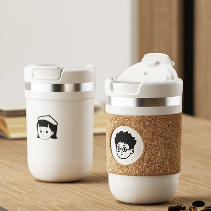 Travel Coffee Cup Stainless Steel | Leather Sleeve Tumbler