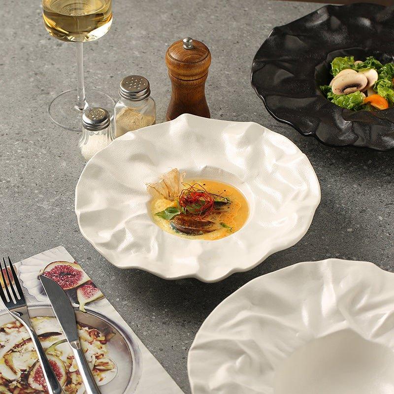 Ceramic Plates Set of 2 – Crumble Design Handcrafted Salad Serving Plates Black & White