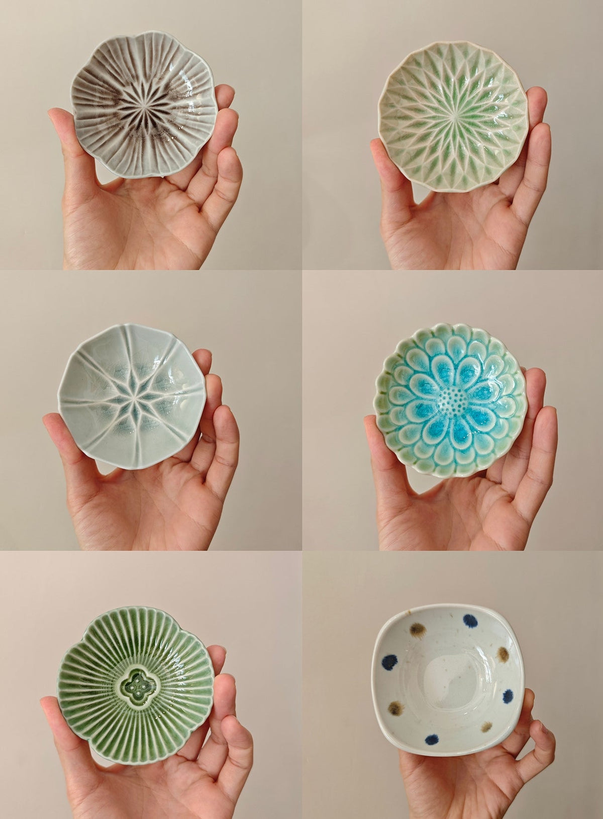 Sauce Plate Set of 5 – Mino Ware Aoi Kage Floral Relief