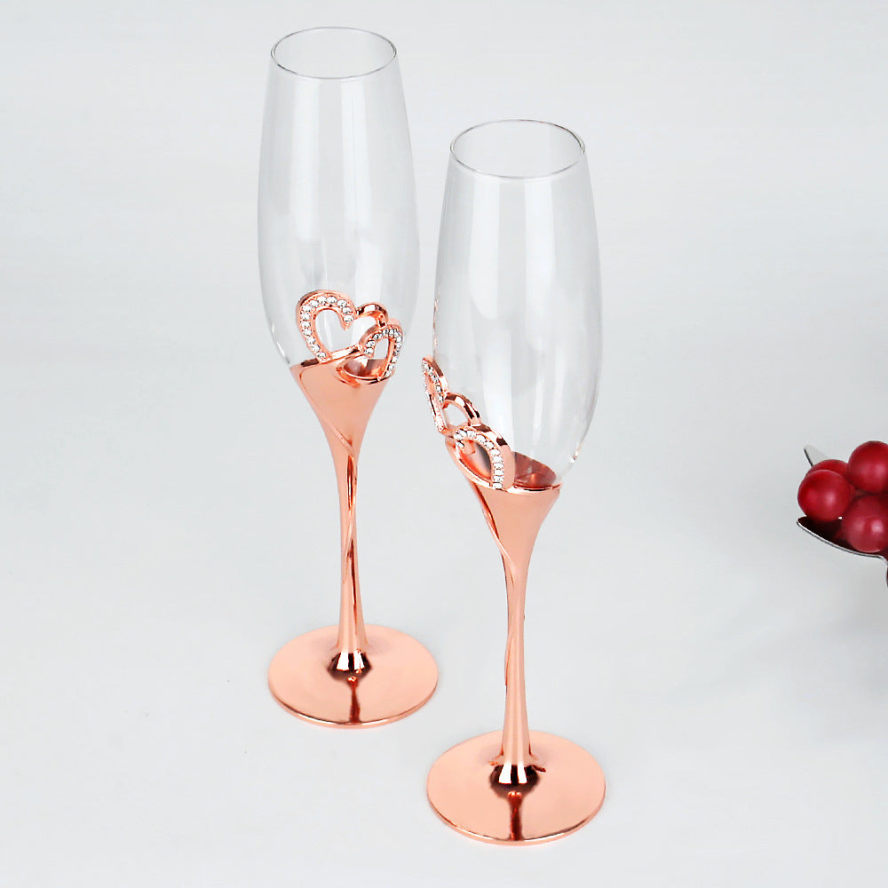 Champagne Glass Gift Set – Crystal Heart Silver Gold Rose