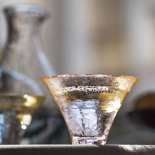 Sake Cup Set – Mt. Fuji Gold Leaf Kinka & Sakura Glass Pair