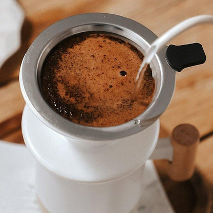 Pour Over Coffee Set Ceramic Single Cup Dripper with Cup & Pot – Black & White Home Brew Kit