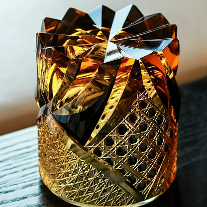 Whiskey Glass Edo Kiriko Handcrafted Dark Knight with Wooden Gift Box