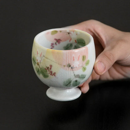 Sake Cups Set for 2 | Seto Ware Rabbit & Flower Couple Cups