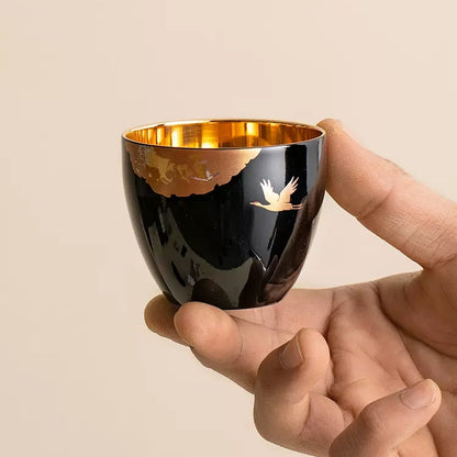 Japanese Lacquer Goblet Golden Crane | Yamanaka Shikki