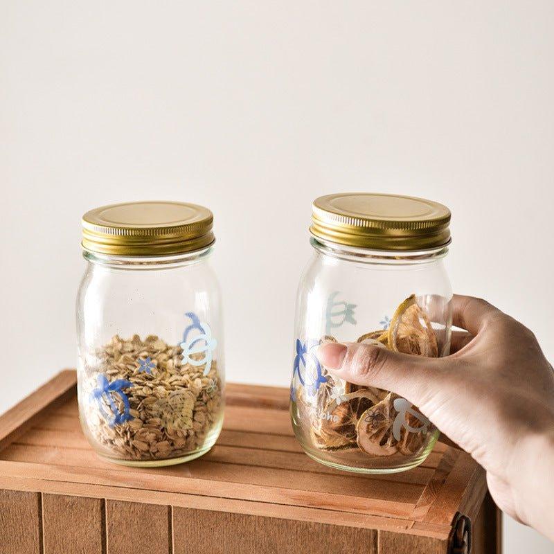 Glass Storage Jar Japanese Hand-Painted Kitchen Spice Jar