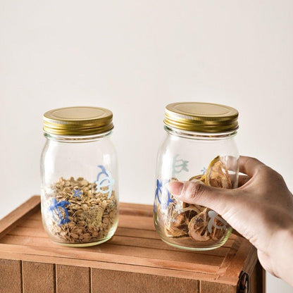 Glass Storage Jar Japanese Hand-Painted Kitchen Spice Jar