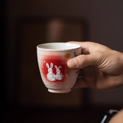 Japanese Ceramic Tea Cup Set – Mino Ware Rabbit Couple Mugs