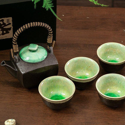 Tea Set | Japanese Mino Ware Jade Ceramic Teapot & 4 Cups Gift Set