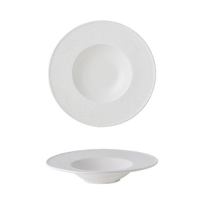Ceramic Pasta Bowl Plate – Matte Finish Black White Gold Rim