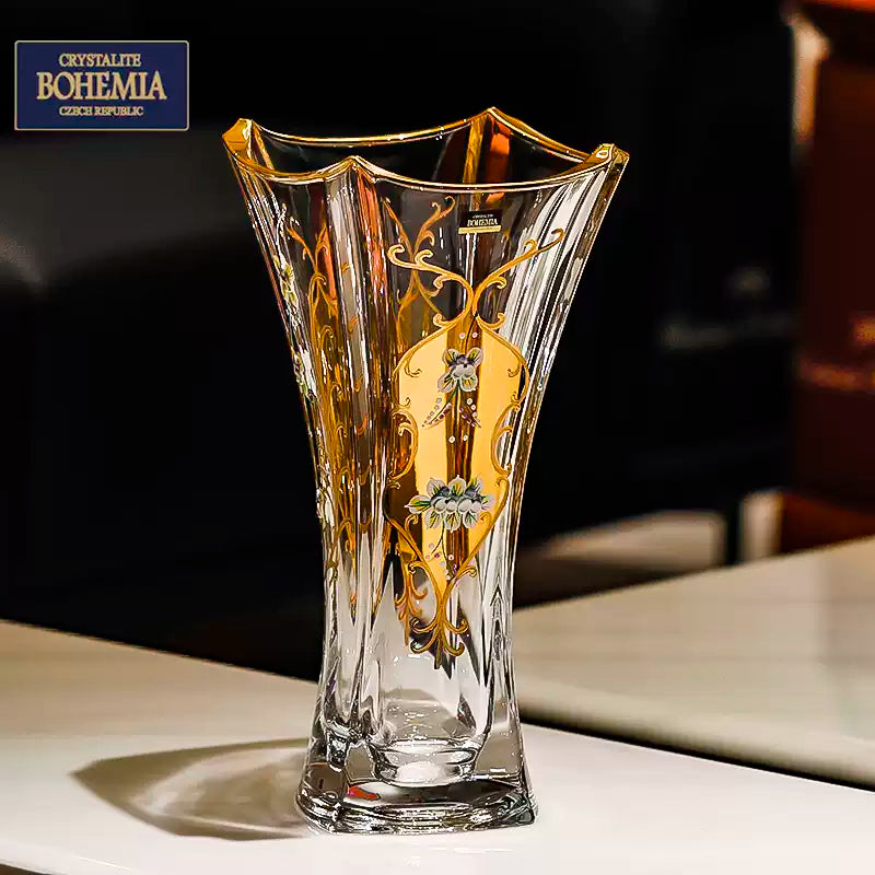 Crystal Vase Bohemian Enamel Gold Tulip Flower Vase – Czech Hand-Decorated Glassware