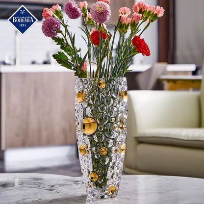 Bohemia Crystal Vase | Hand-Painted Gold Enamel Decorative Glass Vase