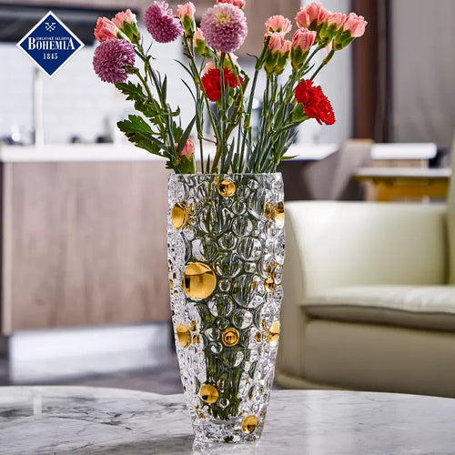 Bohemia Crystal Vase | Hand-Painted Gold Enamel Decorative Glass Vase