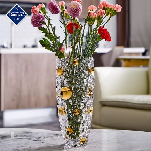 Bohemia Crystal Vase | Hand-Painted Gold Enamel Decorative Glass Vase