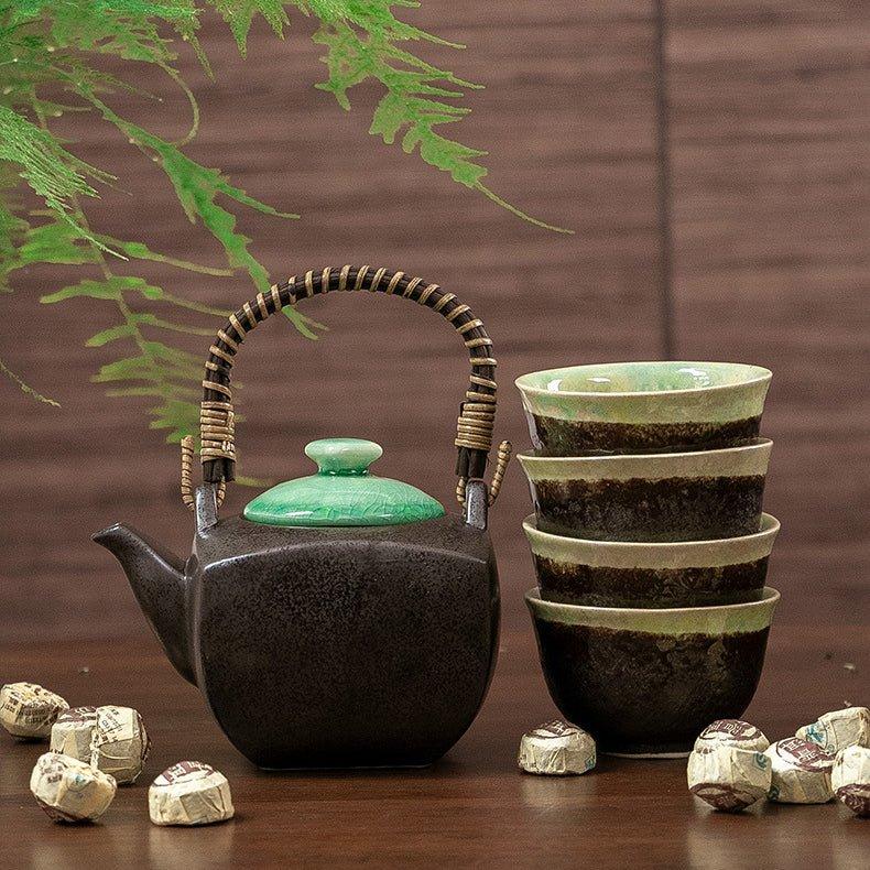 Tea Set | Japanese Mino Ware Jade Ceramic Teapot & 4 Cups Gift Set