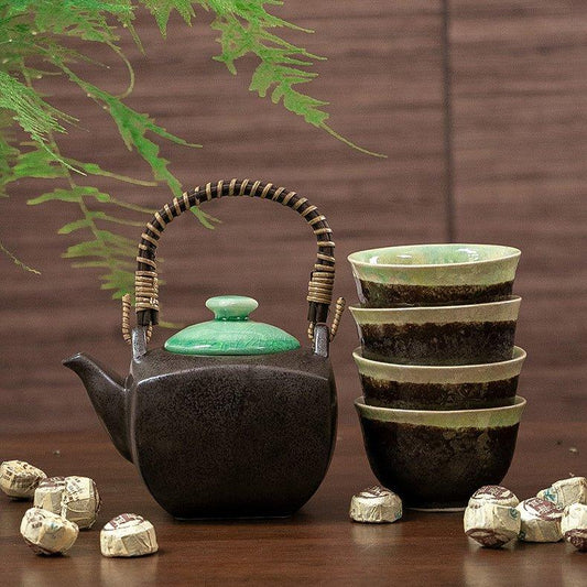 Tea Set | Japanese Mino Ware Jade Ceramic Teapot & 4 Cups Gift Set