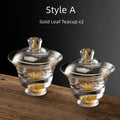 Tea Cups Set of 2 Gold Leaf Borosilicate Glass Gongfu Teacup
