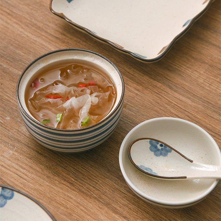 Ceramic Bowl with Lid Japanese Handcrafted Rounded Lidded Bowl Stripes Dotted Flower Styles
