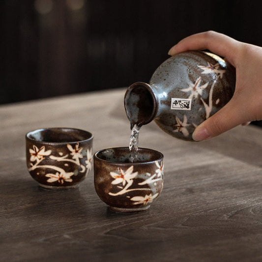 Sake Set Shino Ware | Aki no Sasayaki Flagon & 2 Cups