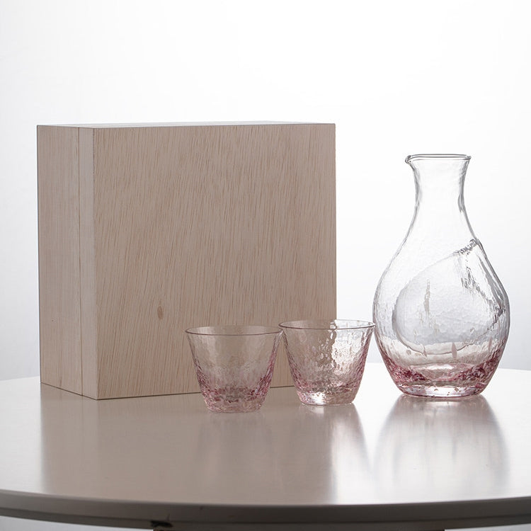 Sake Set Japanese Glass Flagon & Cups – Sakura Snow Design