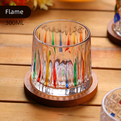 Whiskey Glass Rotating Stained Crystal | Wooden Base Gift Set